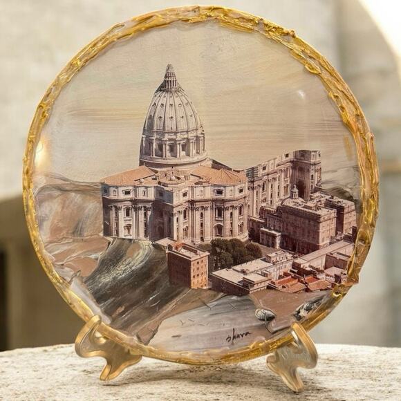 Mini Handmade Circle Paintings and Collage Framed w/ Gold Colored Edges - Picture 2 of 10